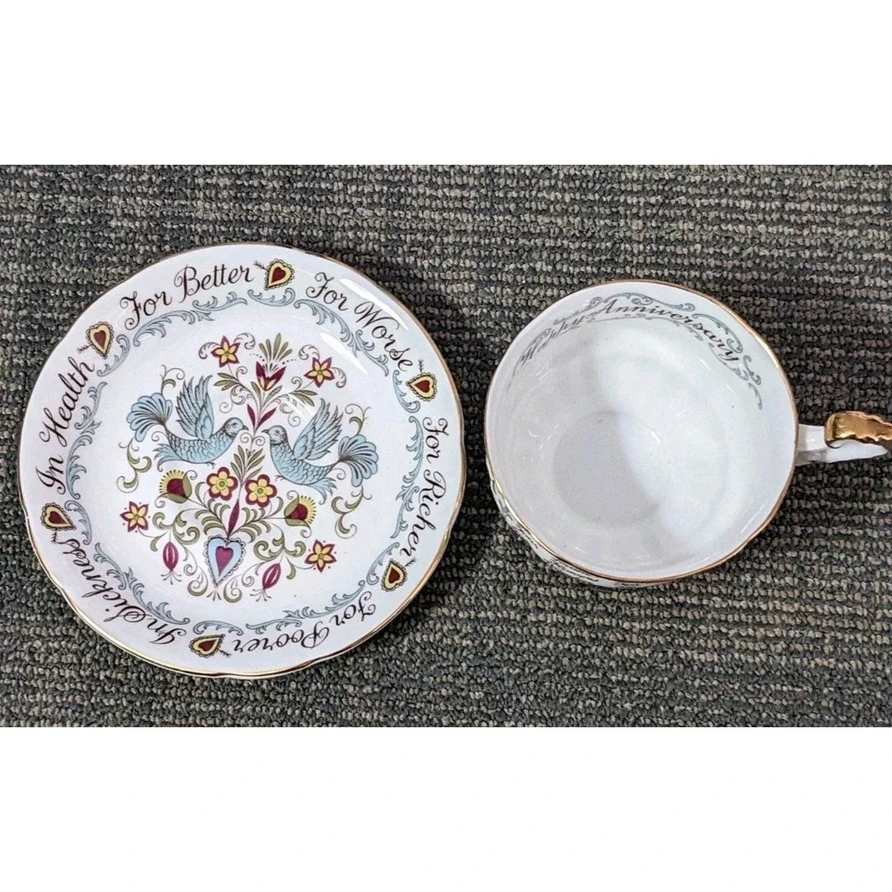 Paragon HAPPY ANNIVERSARY Teacup &‎ Saucer Fine Bone China England Wedding Gift